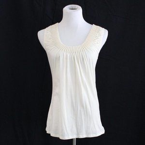 Tahari Ivory Pleated Neck Tank